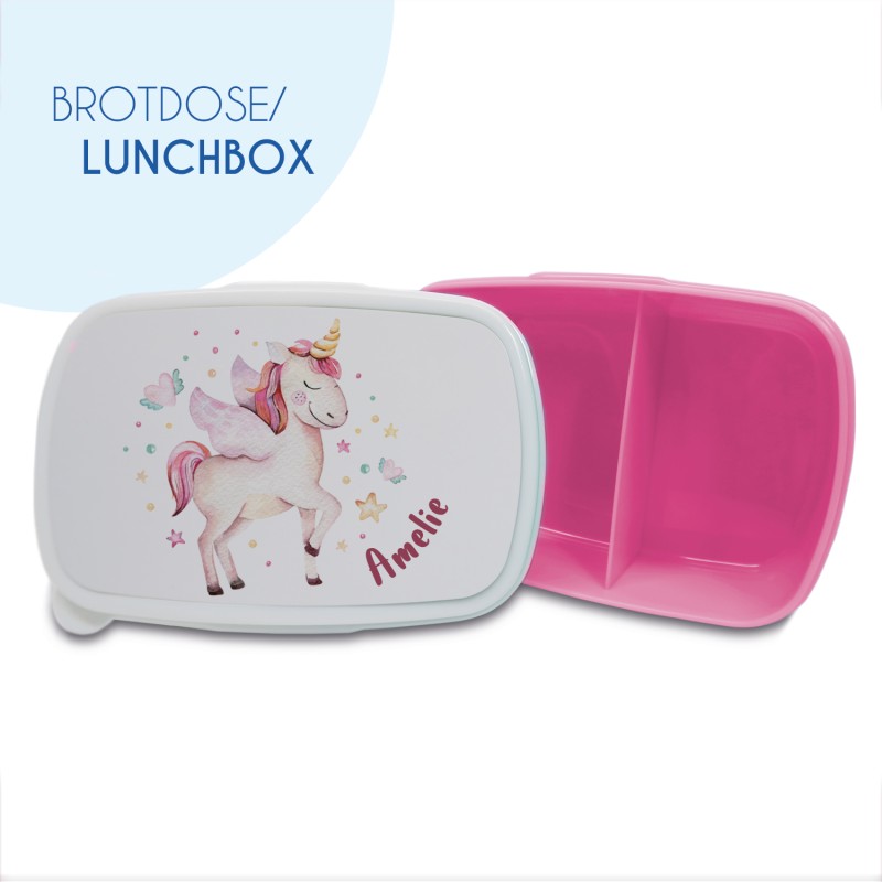 Einhorn Aquarell - Brotdose mit Namen