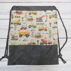 Turnbeutel mit Namen - Baustellenfahrzeuge grau