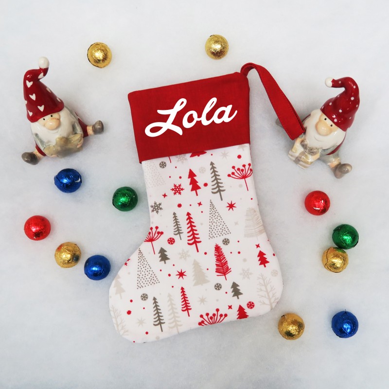 Mini - Nikolausstiefel - rote Tannenbäume