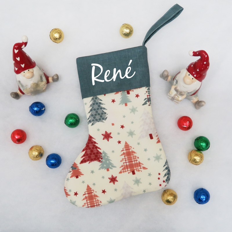 Mini - Nikolausstiefel -  Tannbäume blau