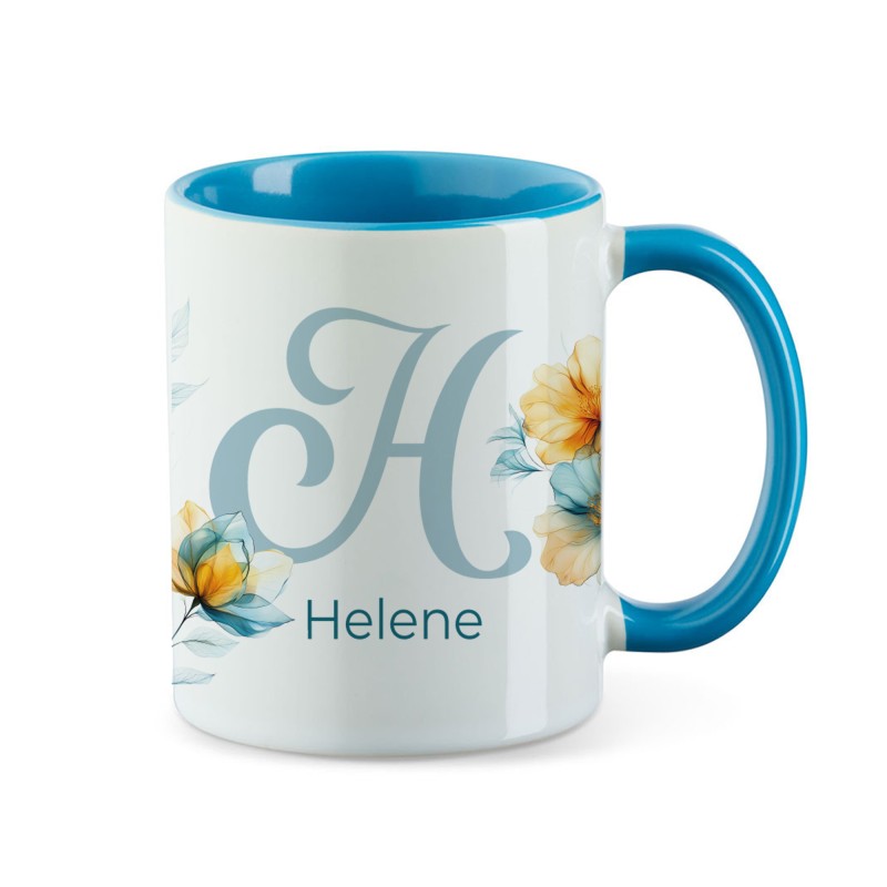 Tasse - Initalie Flower Blue and Orange