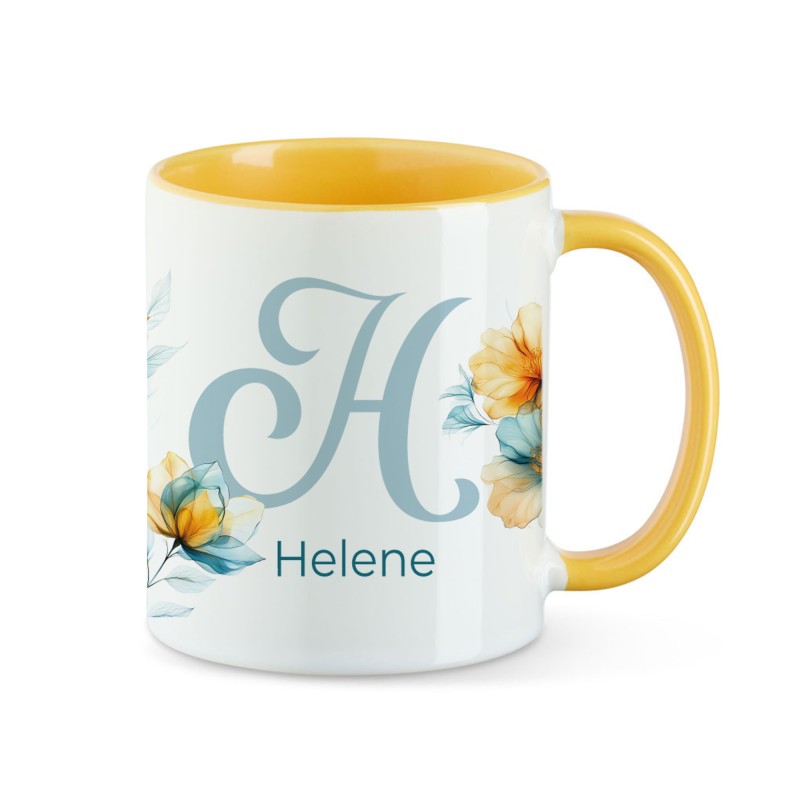 Tasse - Initalie Flower Blue and Orange