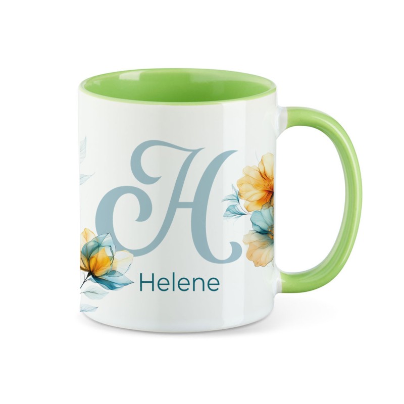 Tasse - Initalie Flower Blue and Orange