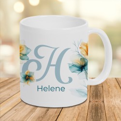 Tasse - Initalie Flower Blue and Orange