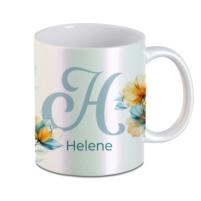 Tasse - Initalie Flower Blue and Orange