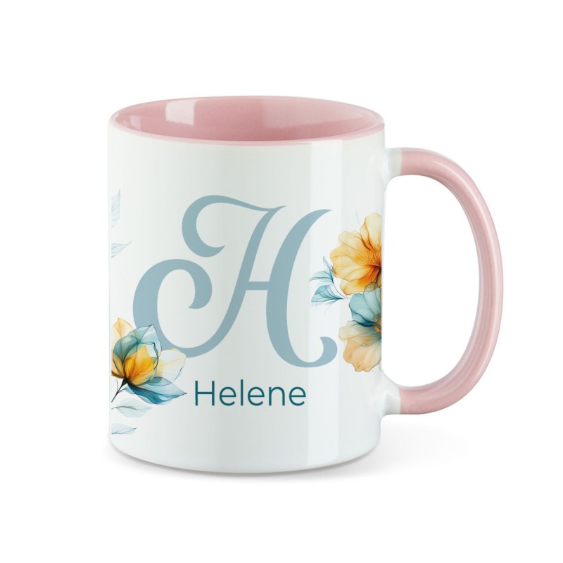 Tasse - Initalie Flower Blue and Orange