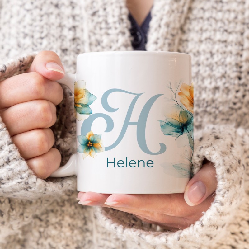 Tasse - Initalie Flower Blue and Orange