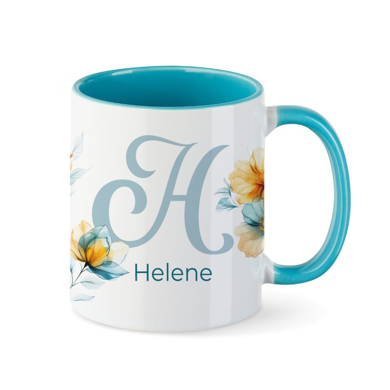 Tasse - Initalie Flower Blue and Orange