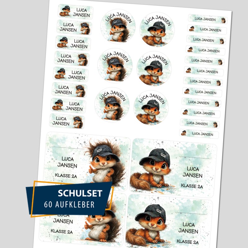 Schulstarter Set / 60 Aufkleber - Eichhörnchen