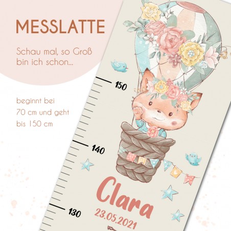 Messlatte Mit Hase Im Heißluftballon - Personalisierte Kindergrößen-Messleiste Aus Holz